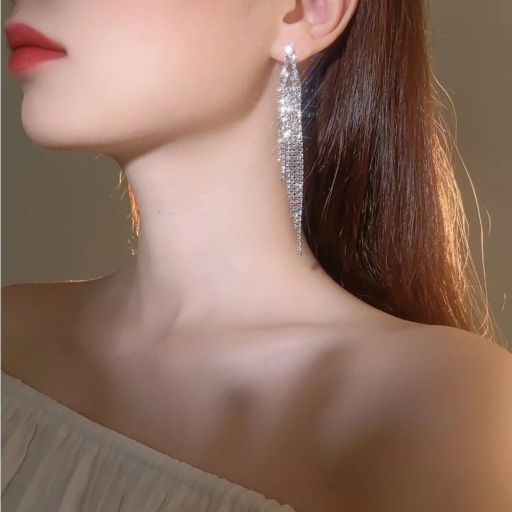 Rhinestone tassel drop earrings🛍🛍